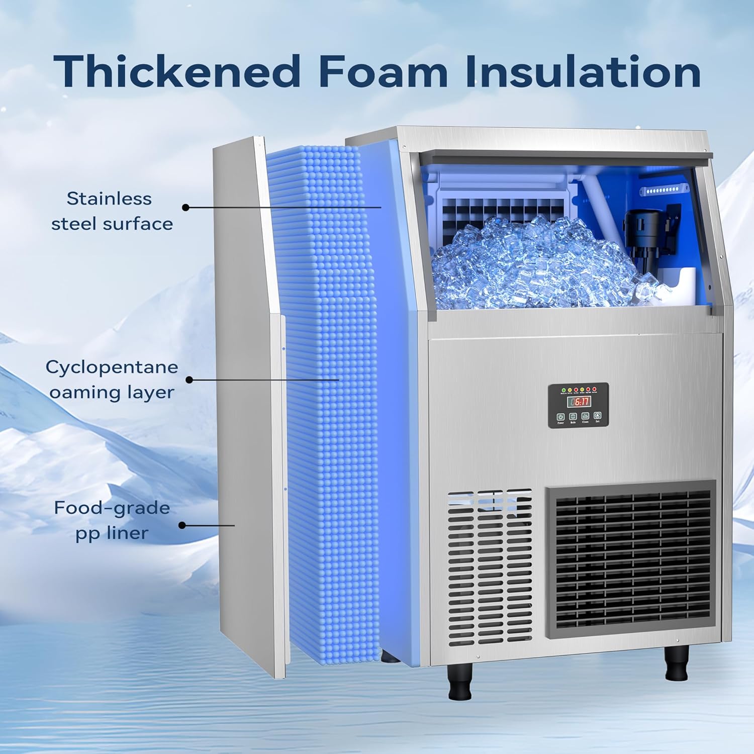 Commercial Ice Maker Air Cooled - 200LBS/24H Under Counter Commercial Ice Maker,